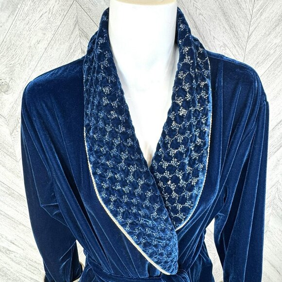 Vintage Vanity Fair Velour Robe Womens Size Large Blue Belted Velvet - Picture 2 of 8
